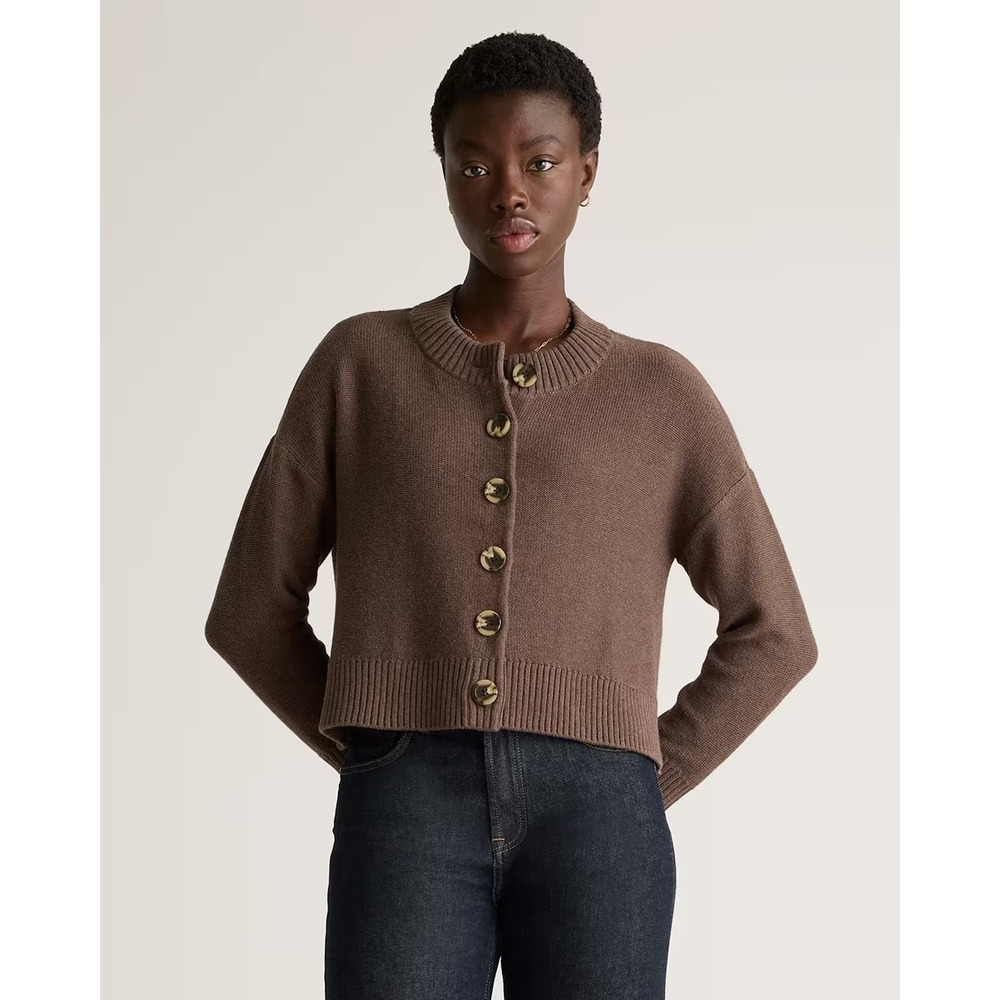 Quince Womens Organic Cotton Cropped Cardigan Sweater Brown XS